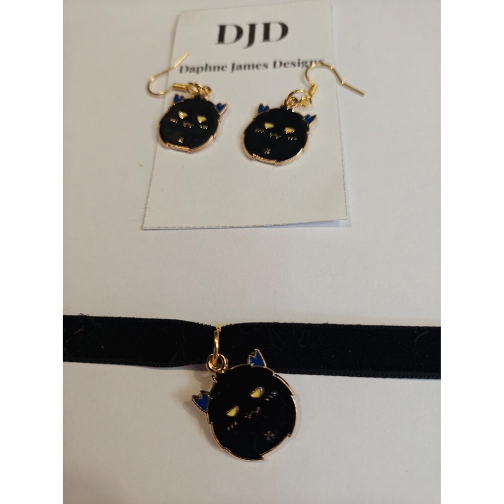 Black Velvet Cat Choker and Earring Set